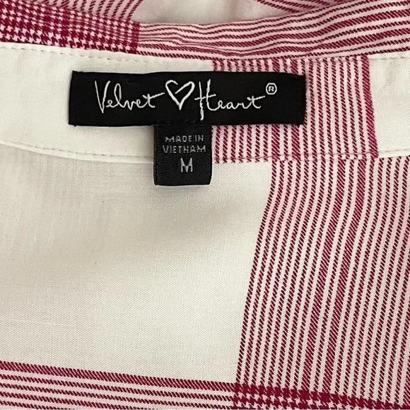 Velvet Heart | Windowpane Print Shirt Button Up Roll Tab Sleeve V Neck - Picture 6 of 8